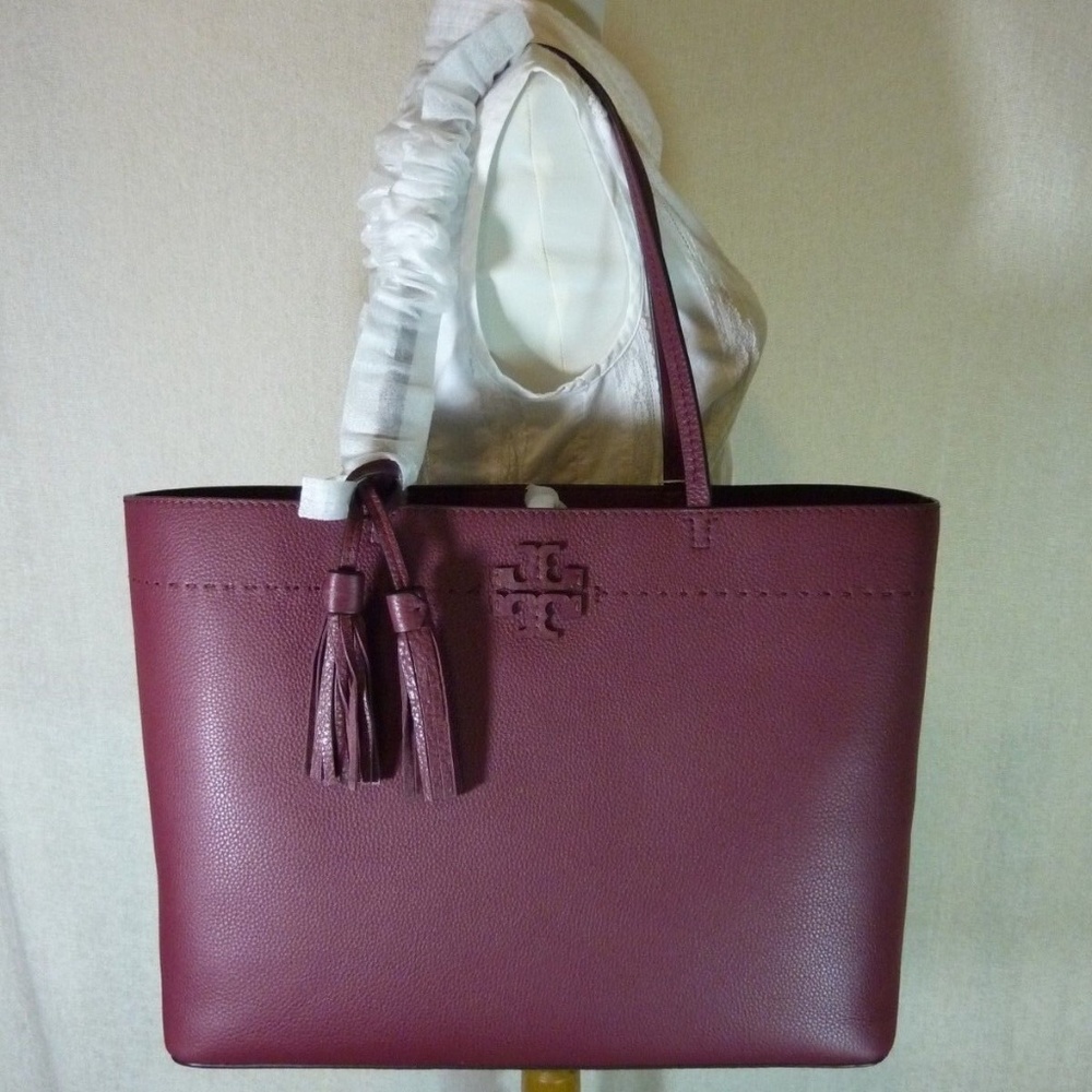 NEW Tory Burch Mcgraw Port/Imperial Garnet Burgundy Leather Large Tote Bag - Picture 2 of 13